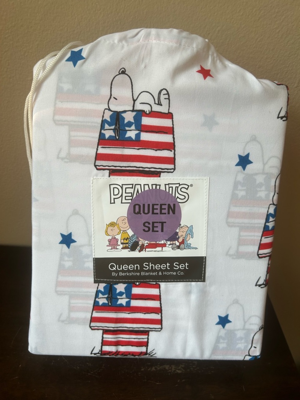 New Peanuts Snoopy Queen Sheet Set Americana Red White Blue July 4th - Picture 1 of 3
